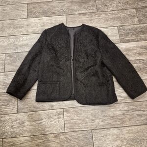 Vintage Pringle of Scotland Black Mohair Wool Cardigan Jacket Open Front Sz 16